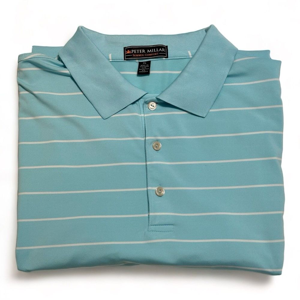 Peter Millar Summer Comfort Golf Polo Shirt Men's XL Light Blue Striped Bridges